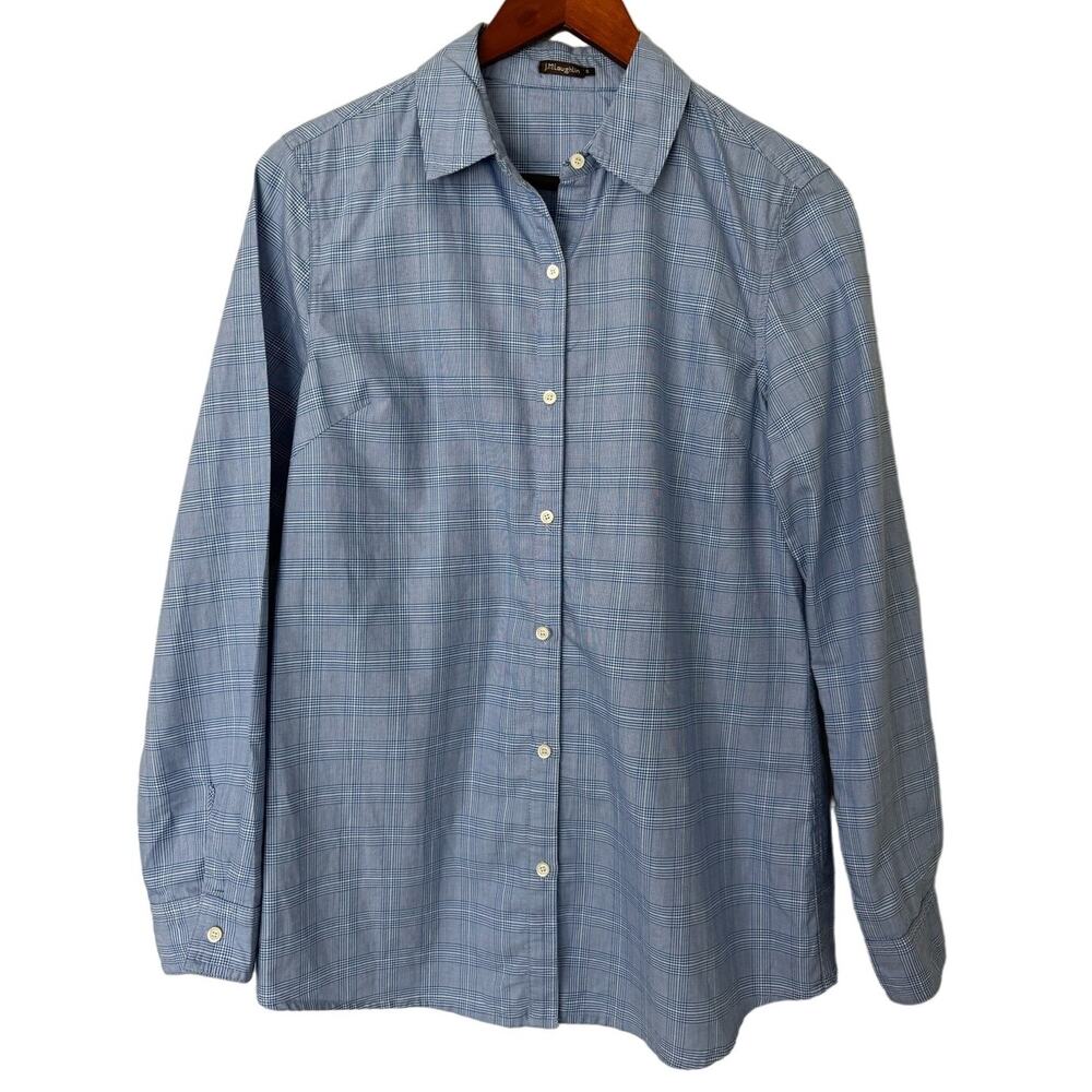 J. McLaughlin Blue‎ and White Plaid Button Down Shirt Size Small